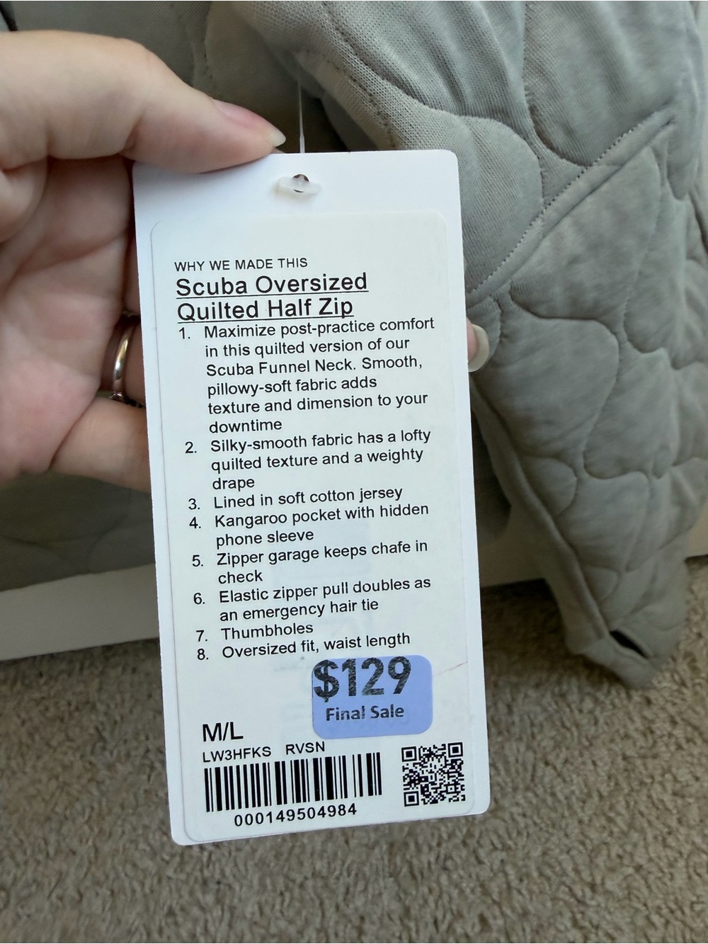Lululemon Scuba Oversized Quilted Half Zip
Riverstone - Picture 9 of 13